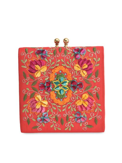 red beaded embroidered silk clutch - 9703730 - Very Small Image - 1
