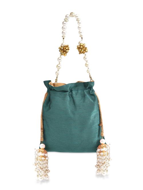 teal beaded and jangle bells embellished silk potli - 9703778 - Very Small Image - 1