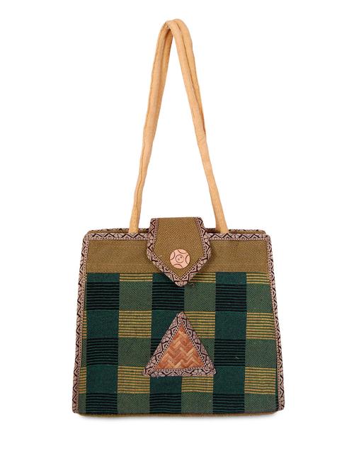 green checkered jute bag - 9704822 - Very Small Image - 1
