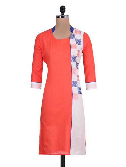 orange cotton printed kurta - 9705063 - Very Small Image - 1