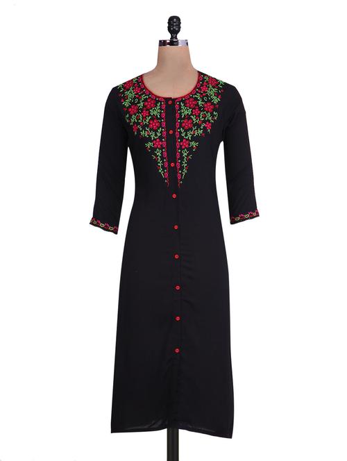 black rayon embroidered kurta - 9705121 - Very Small Image - 1