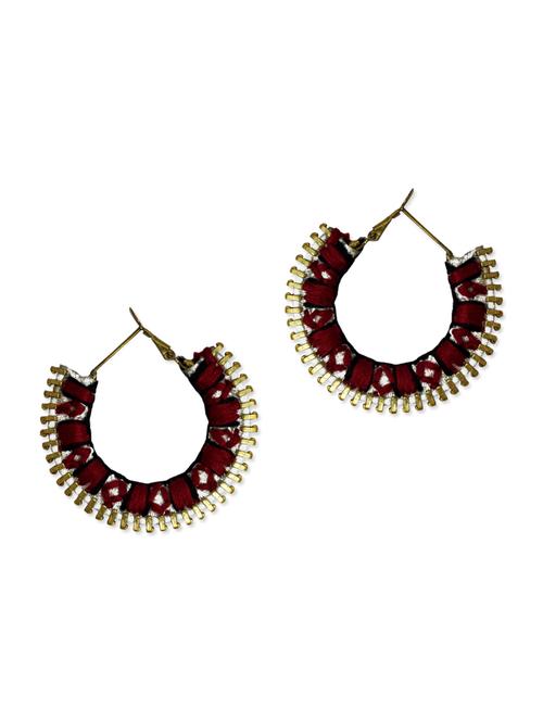 maroon embroidered handmade earrings - 9705435 - Very Small Image - 1