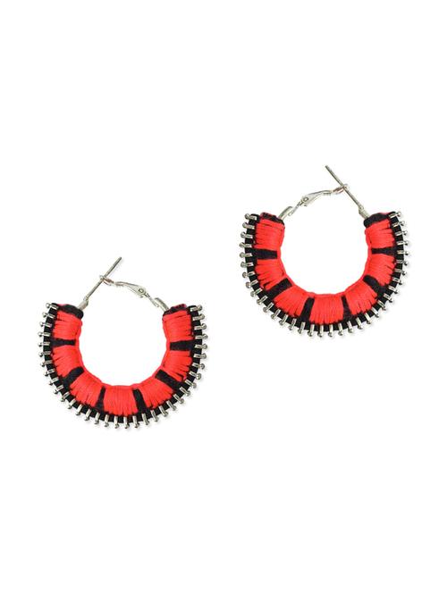 black and peach embroidered handmade earrings - 9705439 - Very Small Image - 1