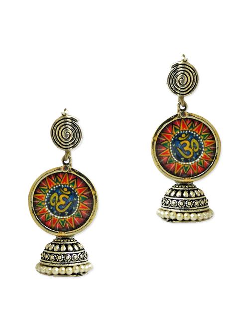 antique silver hand painted jhumkas - 9705446 - Very Small Image - 1