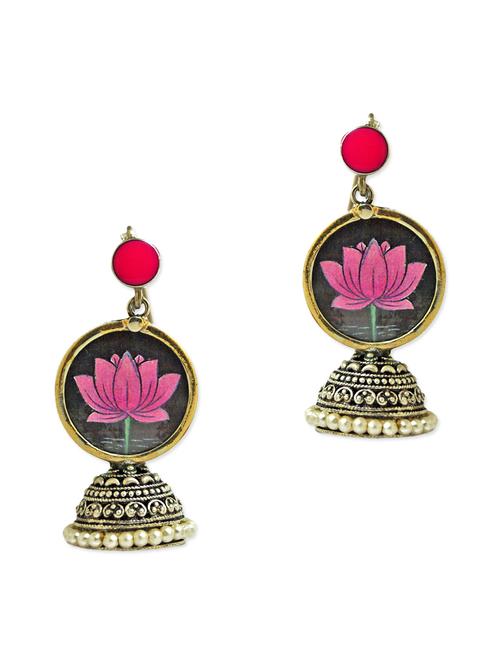 antique silver hand painted jhumkas - 9705448 - Very Small Image - 1