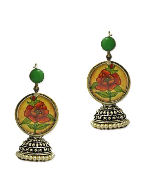 Antique silver hand painted jhumkas - 9705465 - Very Small Image - 1