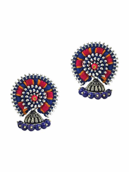 Blue hand embroidered earrings - 9705484 - Very Small Image - 1