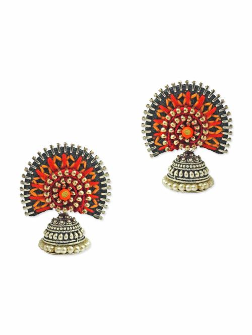 Multicolored hand embroidered jhumkas - 9705485 - Very Small Image - 1