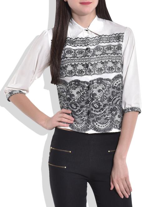 white lace detailed collared shirt - 9705521 - Very Small Image - 1