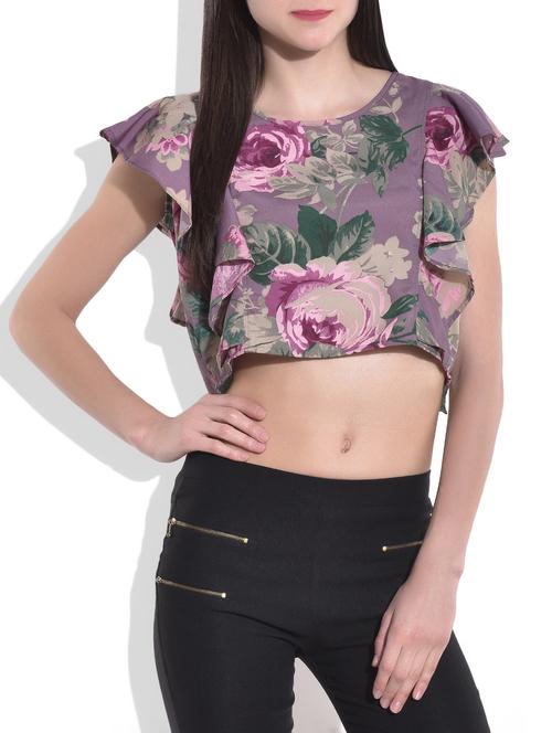 mauve floral print crop top - 9705525 - Very Small Image - 1