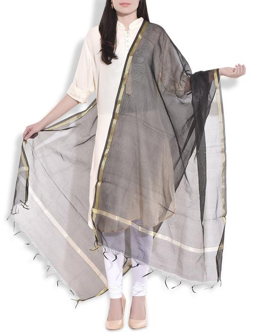 Black chanderi silk dupatta - 9707677 - Very Small Image - 1