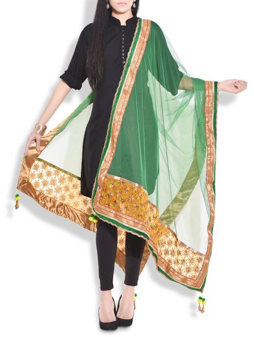 green embroidered phulkari dupatta - 9707738 - Very Small Image - 1