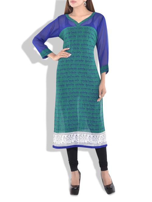 green georgette printed kurta - 9708745 - Very Small Image - 1