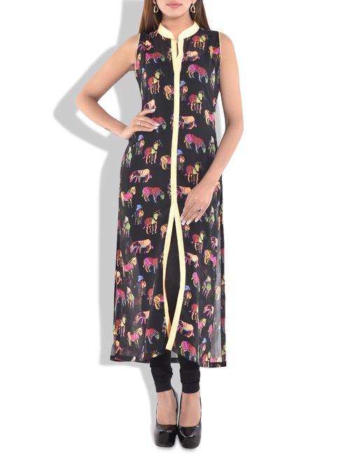 black georgette printed kurta - 9708750 - Very Small Image - 1