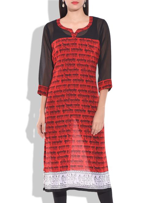 red, black georgette printed kurta - 9708751 - Very Small Image - 1