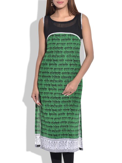green, black georgette printed kurta - 9708764 - Very Small Image - 1
