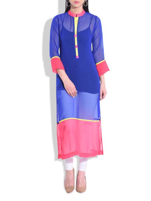 blue georgette sheer kurta - 9708822 - Very Small Image - 1