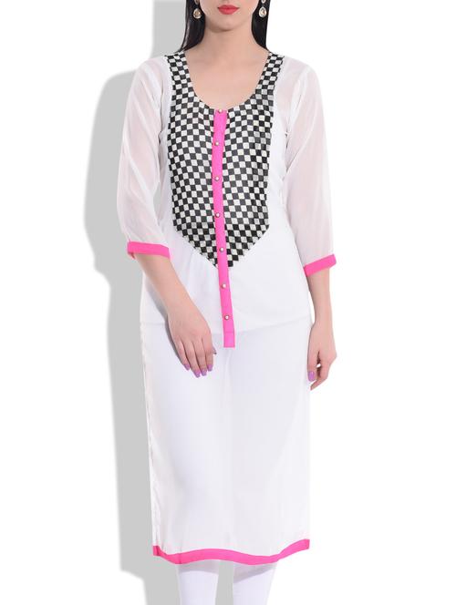 white georgette straight kurta - 9708832 - Very Small Image - 1