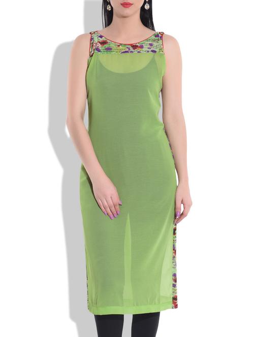 green georgette sheer kurta - 9708838 - Very Small Image - 1