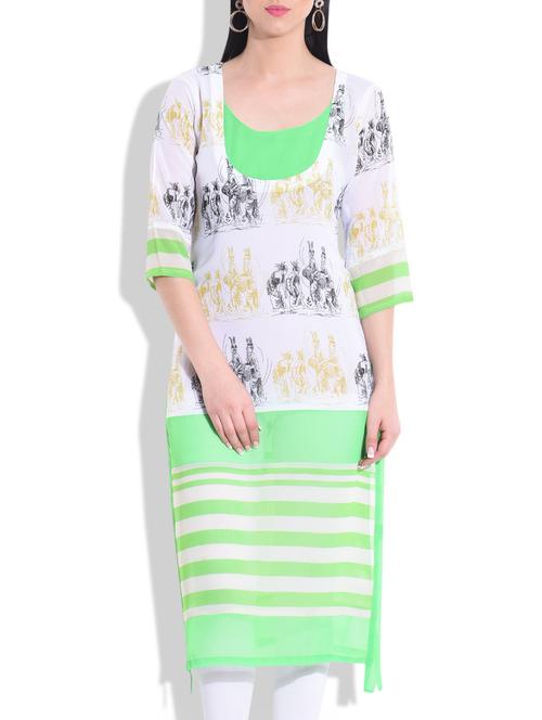 white, green georgette straight kurta - 9708842 - Very Small Image - 1