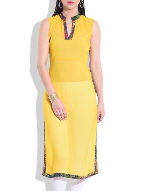 yellow georgette sheer kurta - 9708844 - Very Small Image - 1