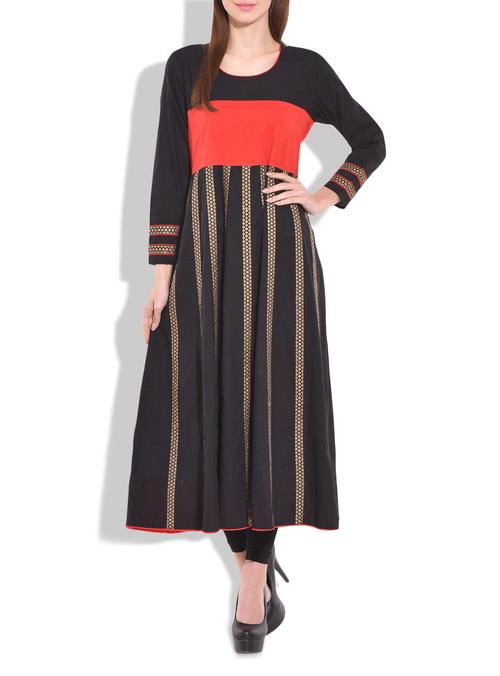 black cotton anarkali kurta - 9711425 - Very Small Image - 1