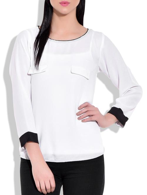 white plain georgette full-sleeves net top - 9711981 - Very Small Image - 1