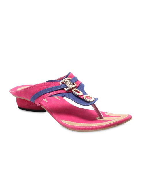pink and blue embellished faux leather slides - 9712105 - Very Small Image - 1