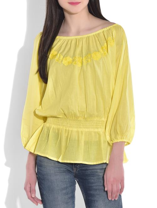 Solid yellow cotton top - 9717575 - Very Small Image - 1