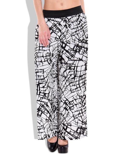 black and white polycrepe printed palazzo - 9717900 - Very Small Image - 1