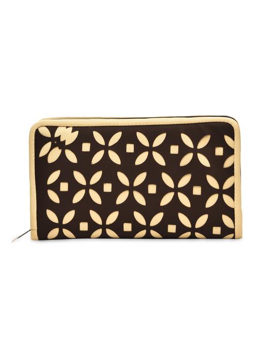brown and cream floral printed faux leather wallet - 9718096 - Very Small Image - 1