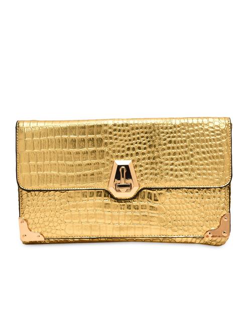 gold textured faux leather clutch with gold chain - 9718100 - Very Small Image - 1