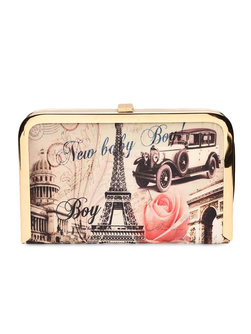 multicolored paris theme printed faux leather clutch - 9718105 - Very Small Image - 1