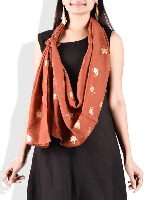 dark brown poly cotton printed scarf - 9718415 - Very Small Image - 1