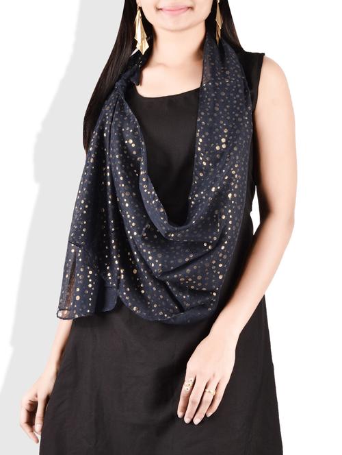navy blue poly cotton printed scarf - 9718427 - Very Small Image - 1
