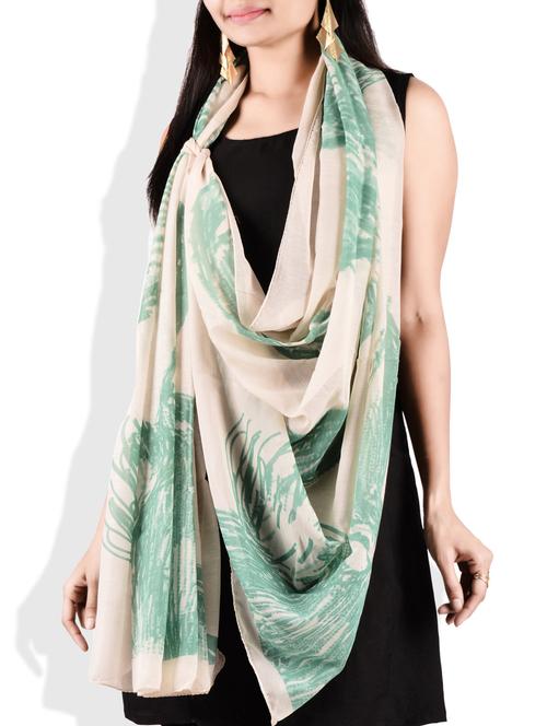 green & beige poly cotton printed scarf - 9718434 - Very Small Image - 1