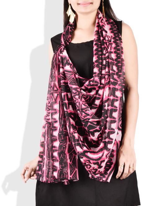 fushia & black poly cotton printed scarf - 9718446 - Very Small Image - 1