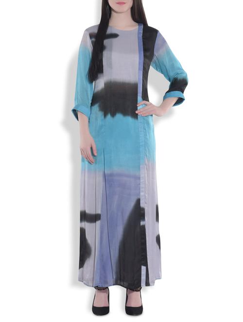 lavender and blue printed flared maxi - 9720064 - Very Small Image - 1