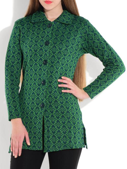 peacock green and blue printed woolen coat - 9721926 - Very Small Image - 1