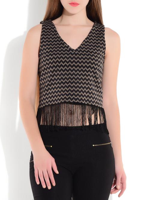 black and beige cotton printed crop top - 9721936 - Very Small Image - 1