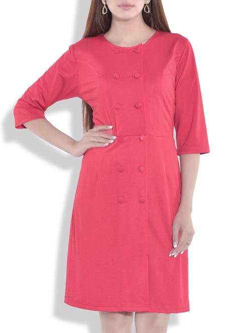 solid coral stretchable dress - 9722026 - Very Small Image - 1