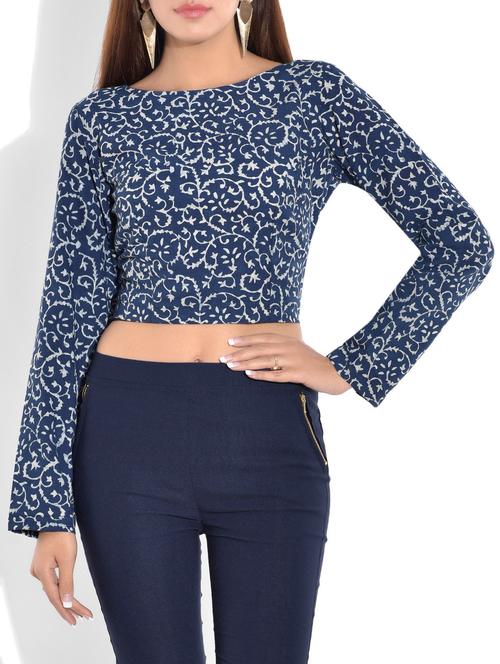 indigo cotton printed crop top - 9722656 - Very Small Image - 1