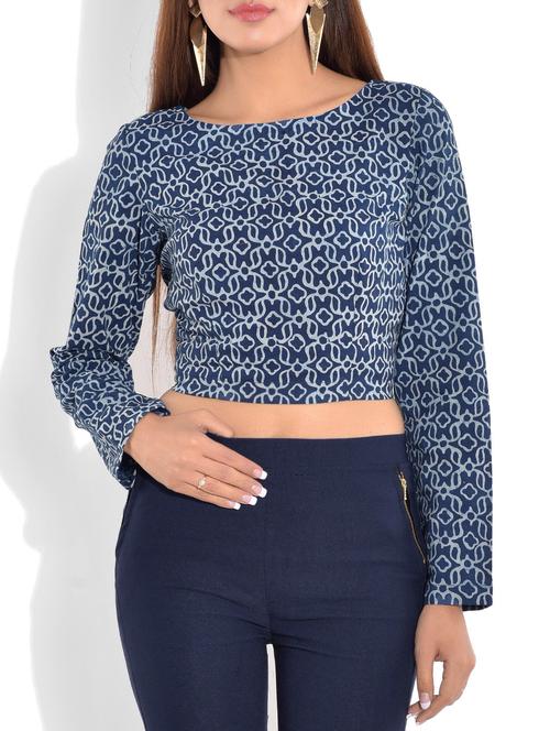 indigo cotton printed crop top - 9722657 - Very Small Image - 1