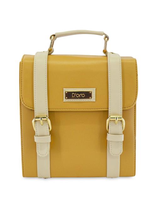 mustard and beige leatherette satchel - 9723024 - Very Small Image - 1