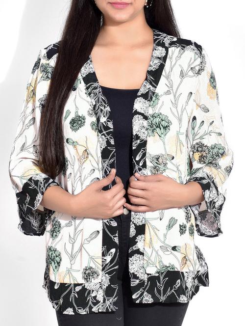 white and black printed moss crepe jacket - 9723358 - Very Small Image - 1