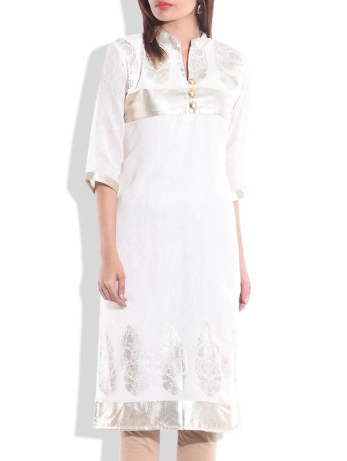 White Block Print Kurti - 9723797 - Very Small Image - 1