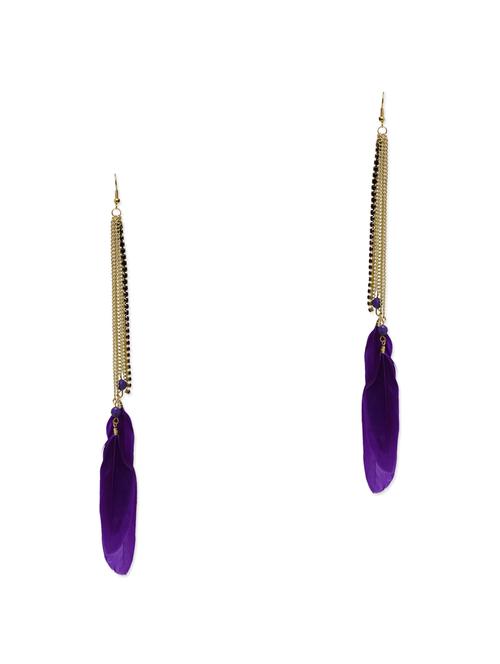 purple feather and gold chains dangler earrings - 972479 - Very Small Image - 1