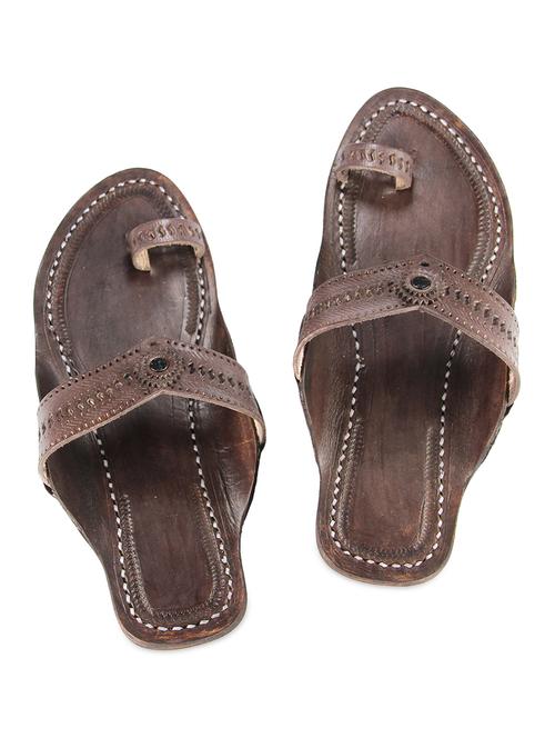 dark brown leather kolhapuri flats - 9729520 - Very Small Image - 1