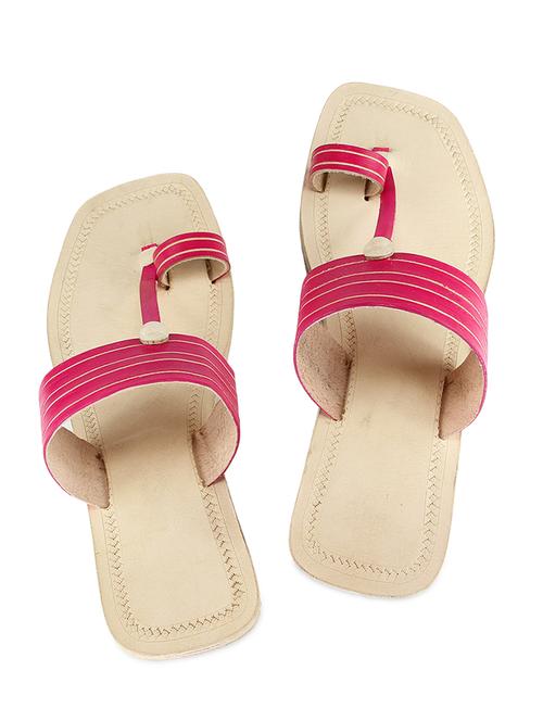 magenta leather kolhapuri slides - 9729534 - Very Small Image - 1