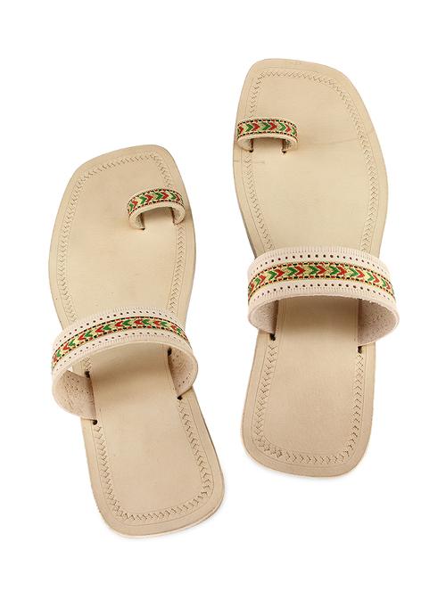 beige leather kolhapuri slides - 9729552 - Very Small Image - 1